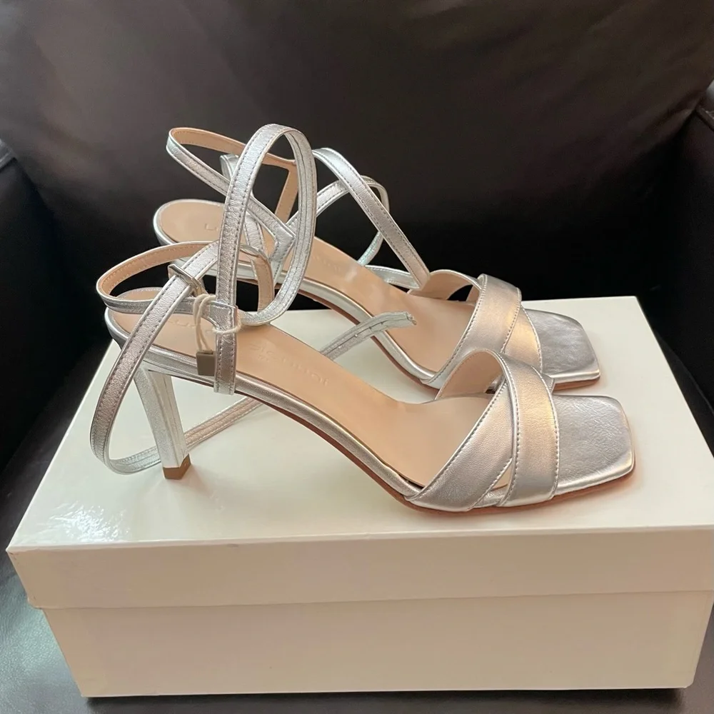 Luca Valentini Made in Italy Silver Metallic Strappy Heels EU 36 US 5.5-6 NWT